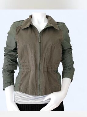 Lucky Brand Utility Military Green zipper front long sleeve jacket